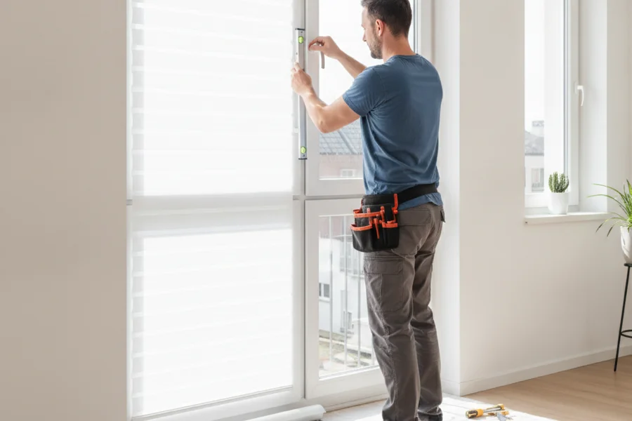 Técnico instalando persiana nueva en vivienda de Mataró